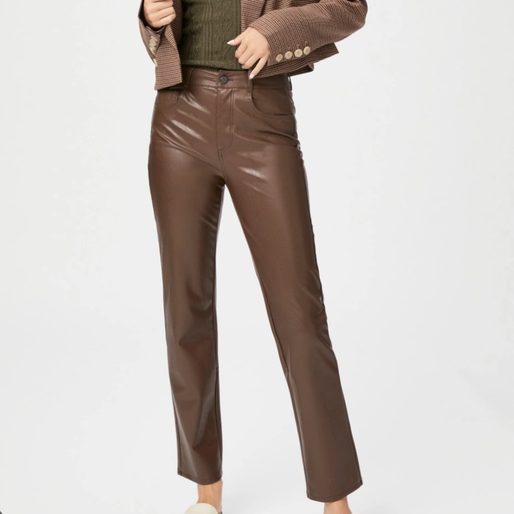 Paige Brown Leather Pants Stella Straight